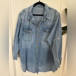 ASOS - Distressed Denim Mini Dress with Buttons - Women’s Size 14
